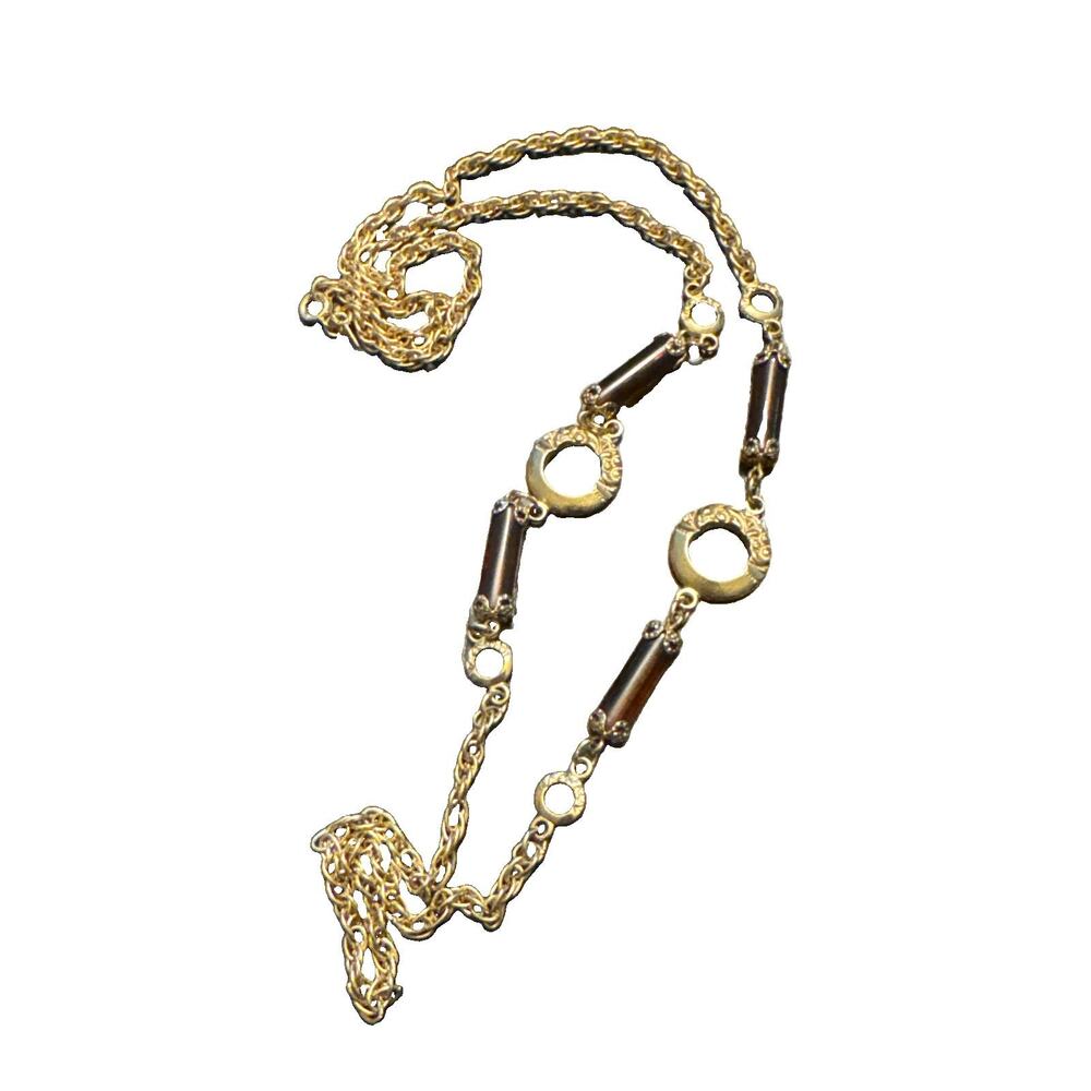 Vintage Sarah Coventry Gold Tone Amber Long Necklace 30” 428